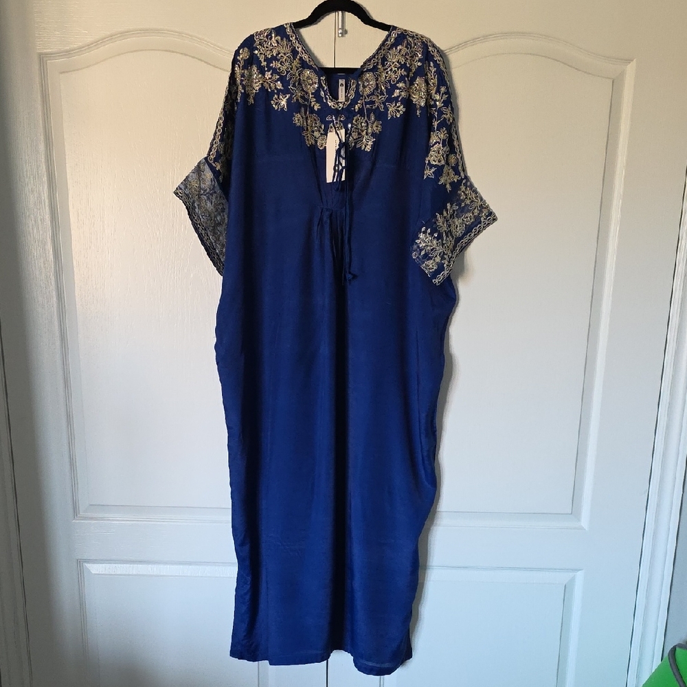 Navy Blue Embroidered Maxi Dress